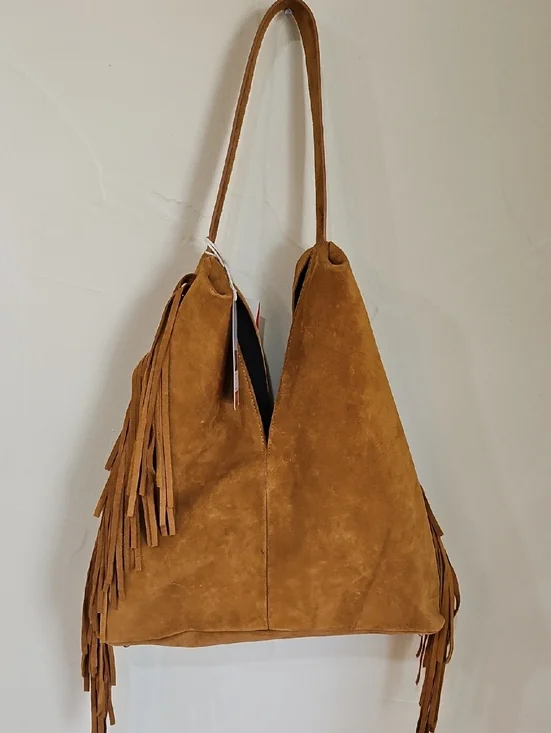 NWT Divina Firenza Caramel Italian Suede Fringe Shoulder Bag Made In Italy - Picture 4 of 11